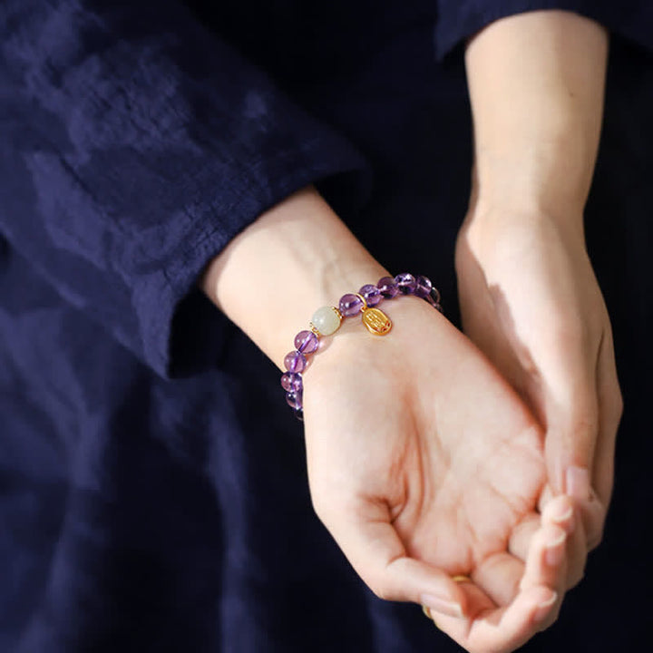 Buddha Stones Natuurlijke amethistkristal Hetian jade helende Armband - image 2