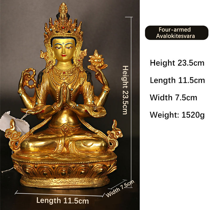 Buddha Stones Bodhisattva Tara Chenrezig Vierarmige Avalokitesvara Beschermingsbeeldje van koper en verguld goud. - AVALOKITESVARA-SYMBOOL (Rijkdom ♥ Succes) - image 6