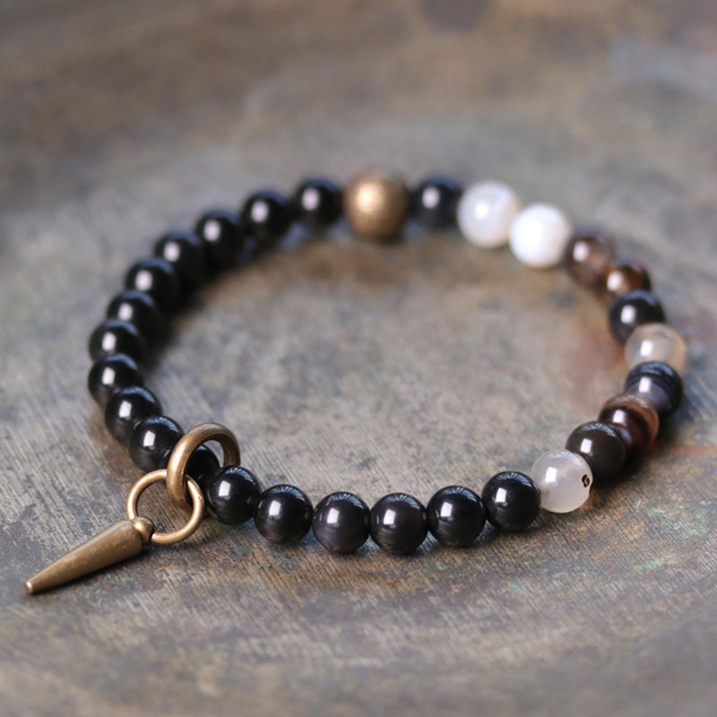 Buddha Stones Armband voor koppels met zwarte obsidiaan, sodaliet en koperen kristallen. - Zwarte obsidiaan en agaat - 18 cm - image 14