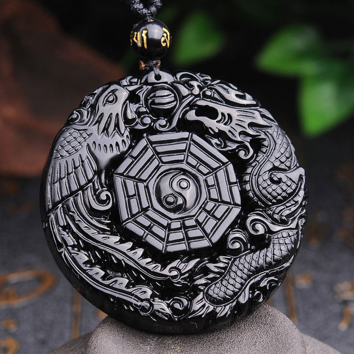 Buddha Stones Bagua Draak Feniks Obsidiaan Vervulling Hanger Ketting - image 1