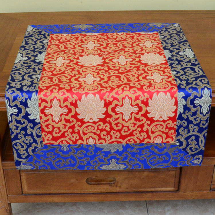 Brokaat gebedsaltaar bloem Vajra draak patroon gelukbrengende symbolen tafelloper - Blauwe en rode bloem - 70*70 cm - image 16