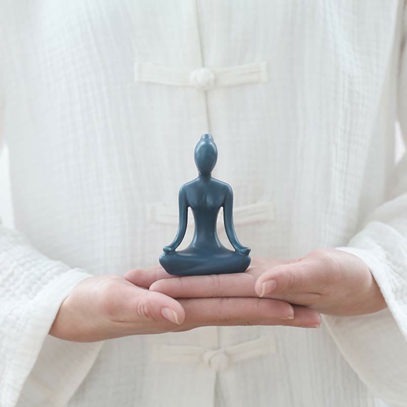 Abstracte yoga meditatie oefening keramiek spirituele beeldje sculptuur decoratie - Blauw - Meditatie - image 0