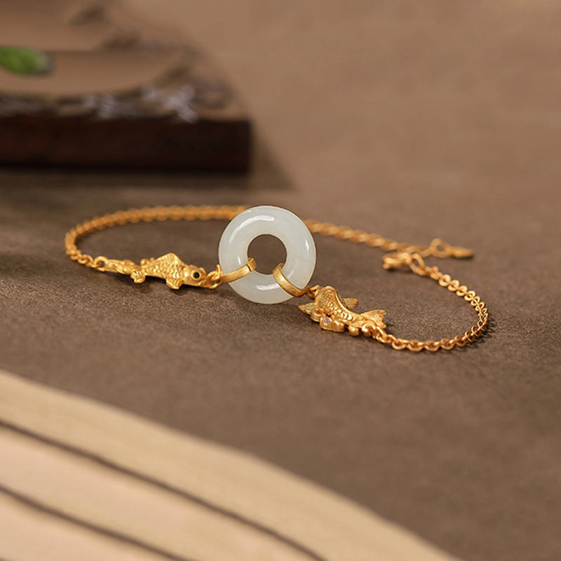 Buddha Stones Witte jade Armband met koi-vis als symbool van voorspoed - image 6