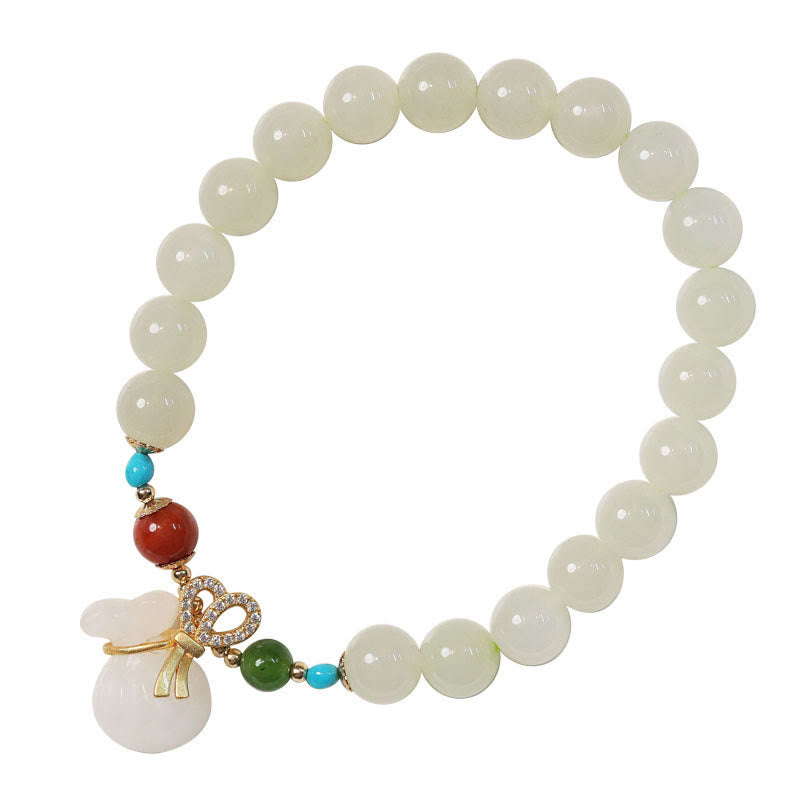 Buddha Stones Natuurlijke Hetian witte jade, 14 karaat verguld, geldzakje/ Armband - image 6