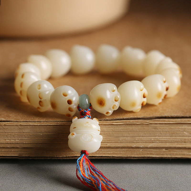 Buddha Stones Schattige gelukskat Bodhizaad kattenpoot Armband - Bodhizaad Kattenpoot Kleurrijke Kwastje - image 0