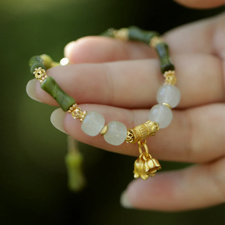 Buddha Stones Groene bamboe jade lelietje-van-de-dalen Armband voor welvaart - Lelietje-van-dalen bamboe (omtrek 17+5cm) - image 0