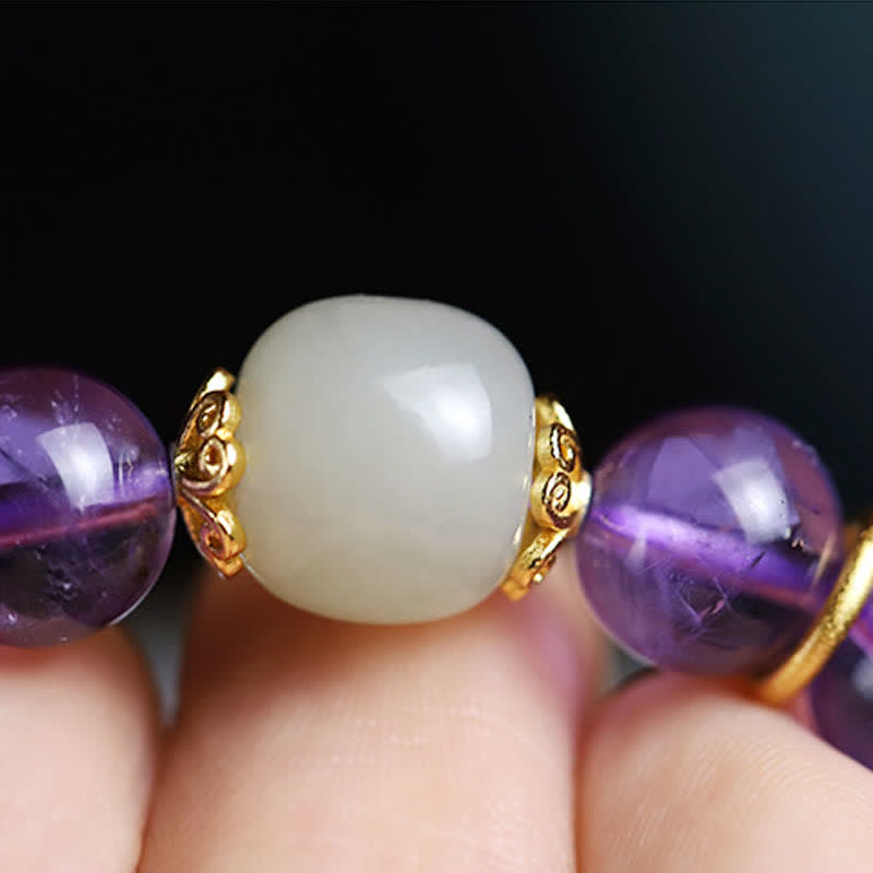 Buddha Stones Natuurlijke amethistkristal Hetian jade helende Armband - image 9