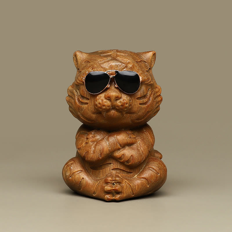 Buddha Stones Kleine groene sandelhouten tijger gegraveerde positieve bureaudecoratie - image 2