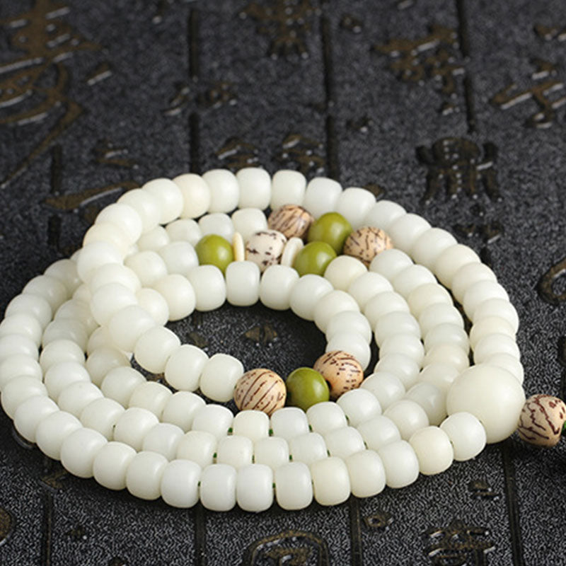 Buddha Stones Witte jade Bodhi Lotus Mala Harmonie Ketting en Armband - image 13