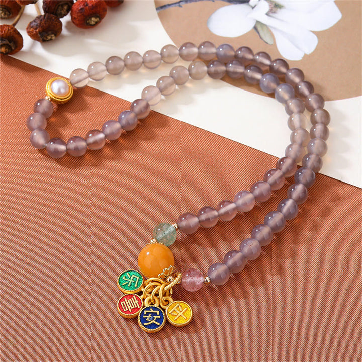 Buddha Stones Natuurlijke grijze agaat vredes- en vreugdebedel balans dubbele Armband - image 4