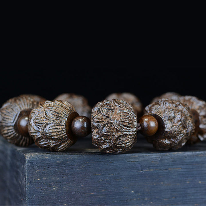 Buddha Stones Armband van ebbenhout met achttien arhats, lotus en draak. - image 4