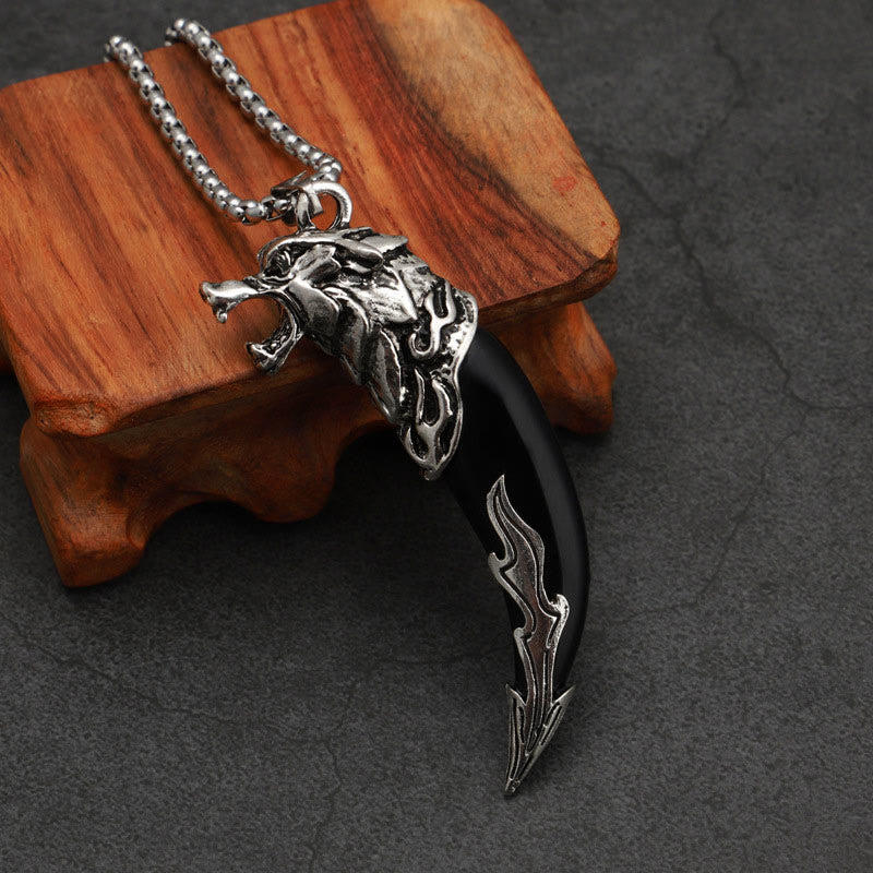 Buddha Stones Imitatie wolfstand titanium stalen Ketting - Zwarte imitatie wolfstand - Slangenbottenketting - image 6
