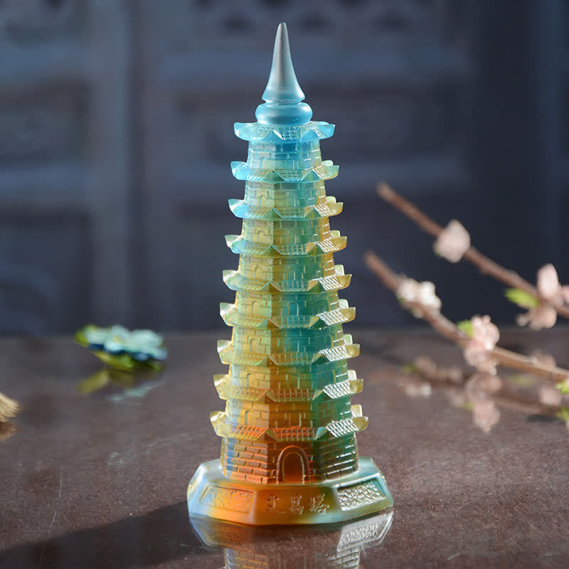 Buddha Stones Feng Shui Wenchang Toren Handgemaakte Liuli Kristallen Pagode Kunstwerk Geluk Huis Kantoor Decoratie - Groot (16,5 cm * 7 cm) - image 0