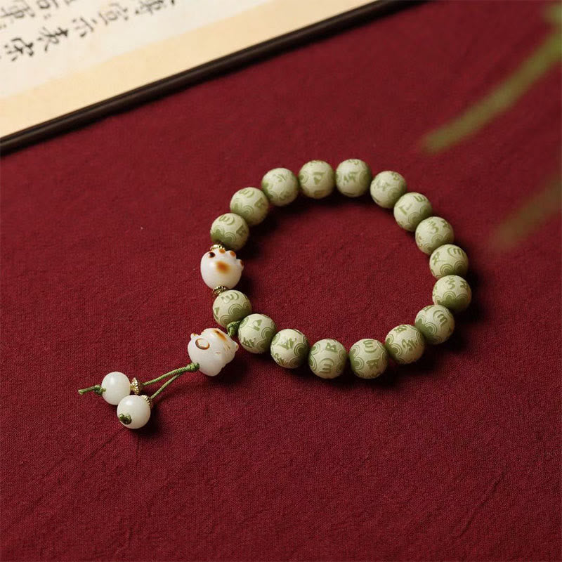 Buddha Stones Groene Bodhizaad Kattenpoot Om Mani Padme Hum Gegraveerde Armband - Bodhizaad (geluk♥voorspoed) - image 0