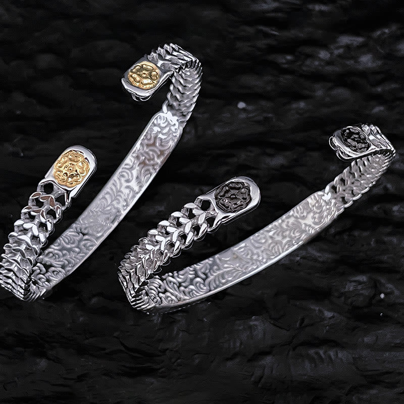 Buddha Stones Tang-dynastie Manchetarmband met bloemmotief, gegraveerd door koper , Bangle Ring - image 1