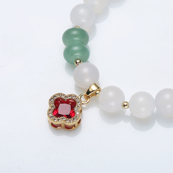 Buddha Stones Natuurlijke witte agaat, rode agaat, geldzak, Fu-teken, klavertje vier, Armband - image 11