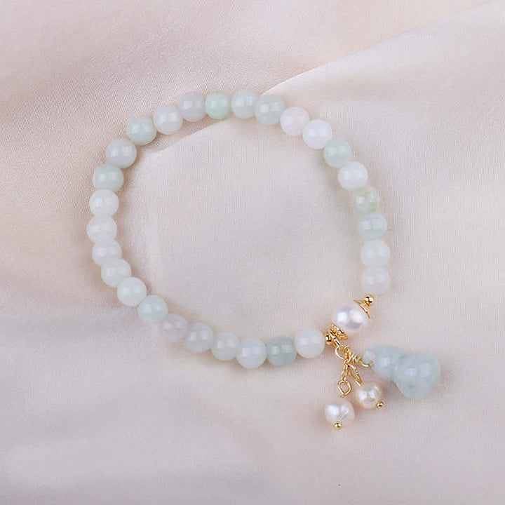 Buddha Stones Armband van natuurlijke jade, parel en kalebas voor voorspoed en geluk. - image 6