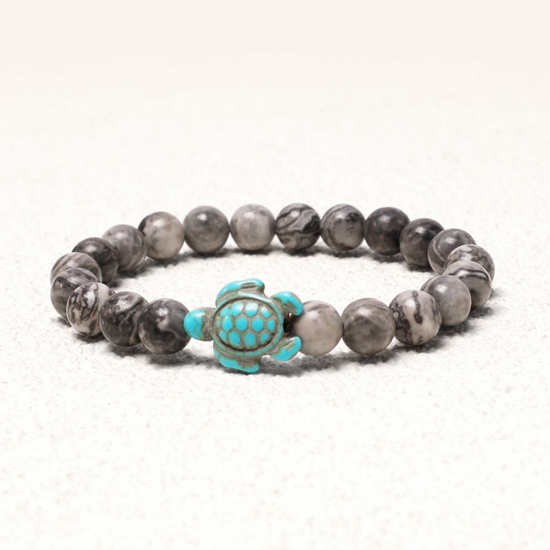 Buddha Stones Armband met natuurstenen afbeelding van een zeeschildpad en turkooizen zegenmotief - Picasso Jasper - image 13