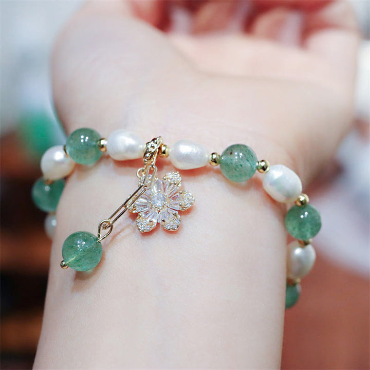 Buddha Stones Natuurlijke groene aardbeikwarts parel bloem bedeltje Armband - image 2