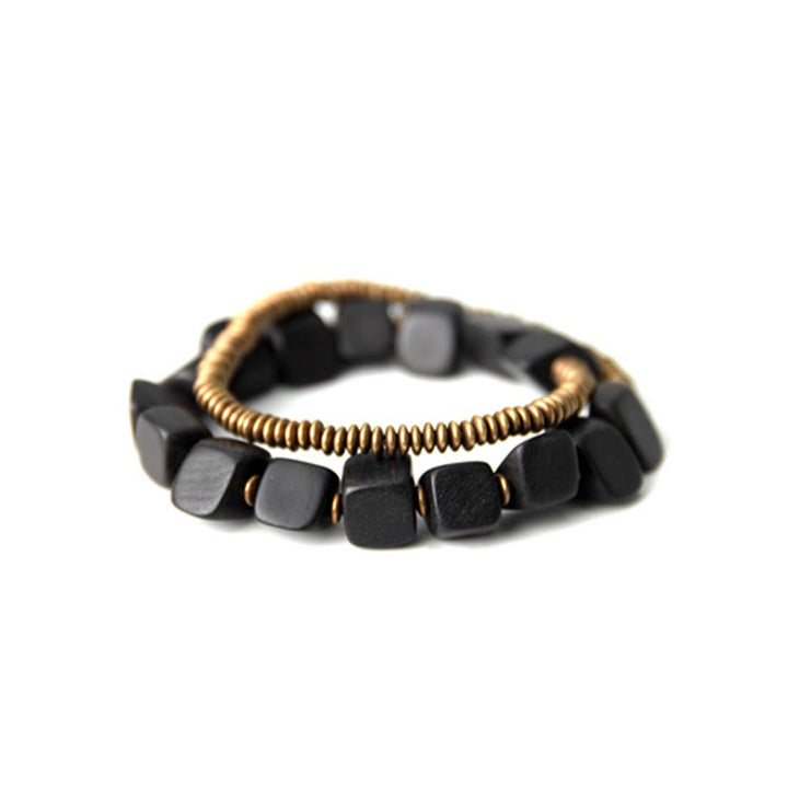 Buddha Stones Tibetaanse Armband van ebbenhout en koper met vredesmotief, dubbele wikkeling - image 8