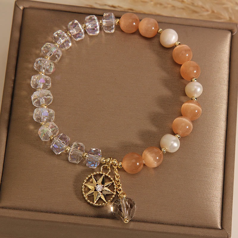 Buddha Stones Oranje kattenoog witte kristallen ster Armband - image 2