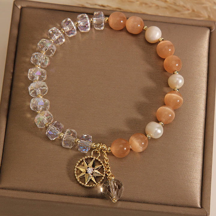 Buddha Stones Oranje kattenoog witte kristallen ster Armband - image 2