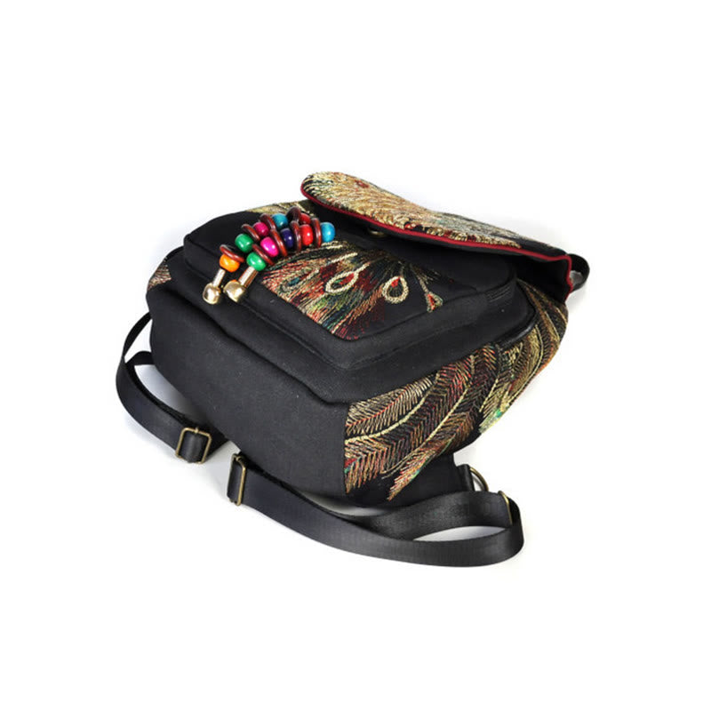Buddha Stones Rugzak van canvas met pauwenborduurwerk en kwastjes - image 14