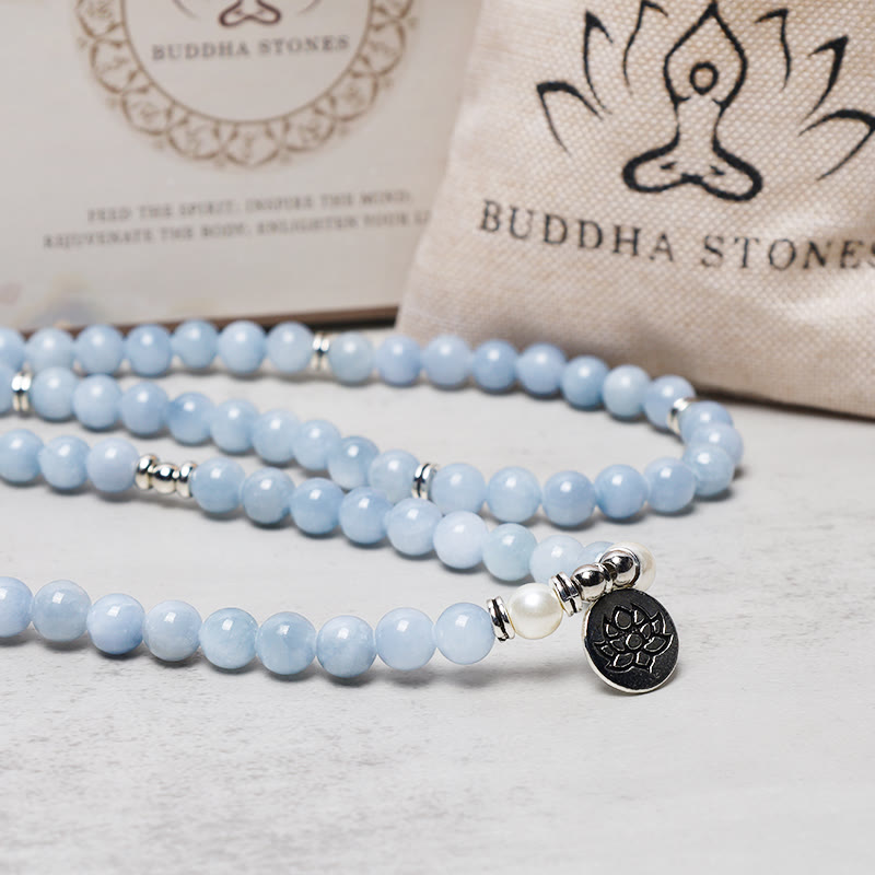 Buddha Stones Mala armband met 108 aquamarijnkralen voor helende Armband - image 4