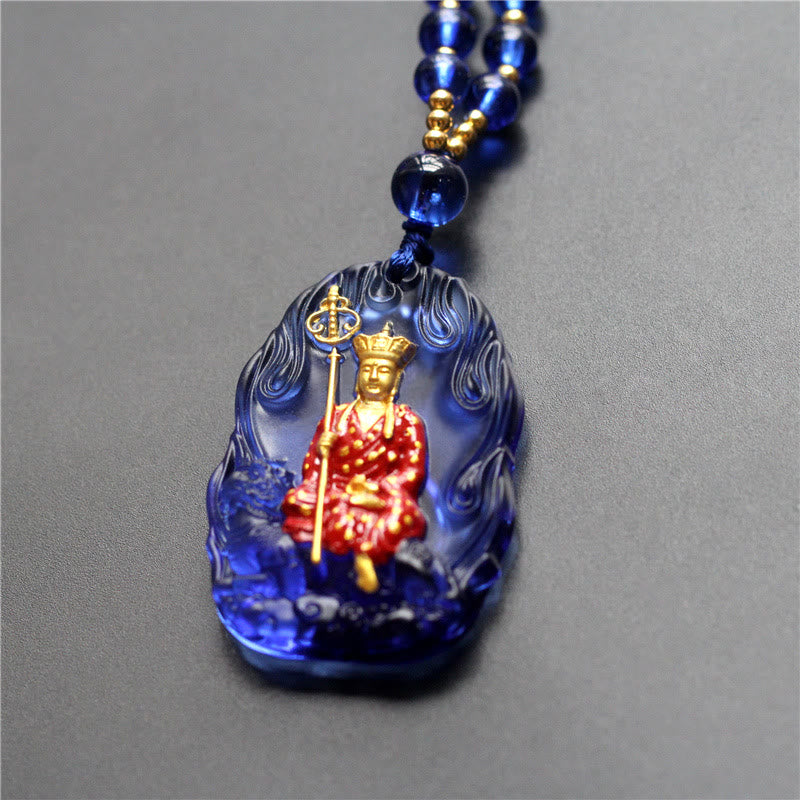 Buddha Stones Ksitigarbha Boeddha Liuli Crystal Compassion Amulet Ketting hanger - Blauwe Ksitigarbha - image 4
