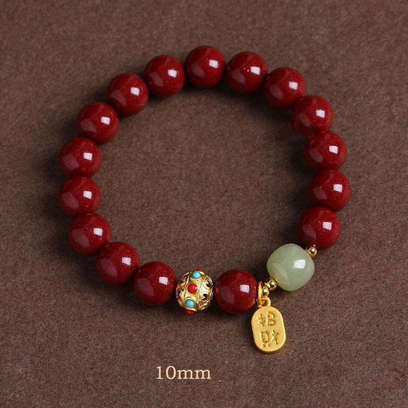 Buddha Stones Armband met geluksbedel van cinnabergroene aventurijn, ter bescherming tegen ongeluk - Paars zand - 10mm - image 6
