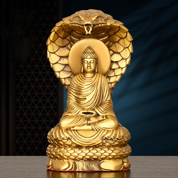 Buddha Stones Boeddha Shakyamuni Slangenbeeldje van koper, symbool van sereniteit, voor thuisdecoratie. - 11*9*18,5 cm - image 0