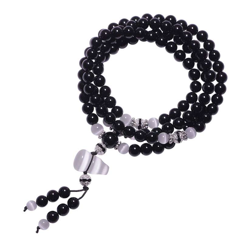 Buddha Stones Armband met kralen van zwarte onyx en witte kristallen - image 7