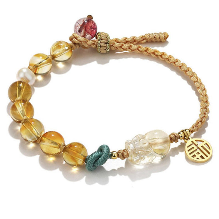 Buddha Stones Citrien PiXiu Fu Karakter Welvaart Gevlochten Armband - image 3