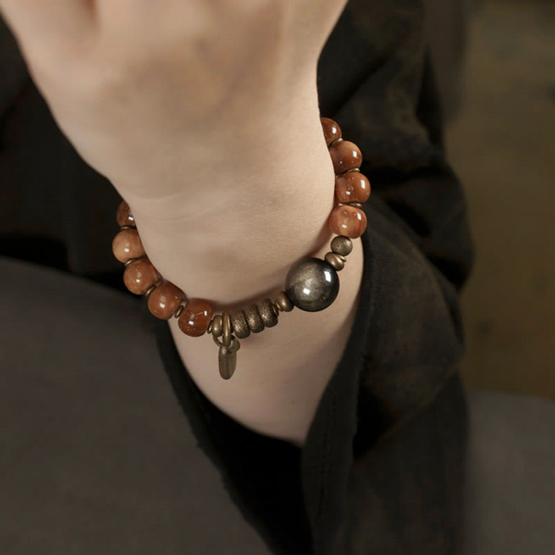 Buddha Stones Kuka-zaad, tijgeroog, goudkleurige obsidiaan, messing, koperen Armband - image 12