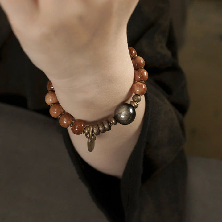 Buddha Stones Kuka-zaad, tijgeroog, goudkleurige obsidiaan, messing, koperen Armband - image 12