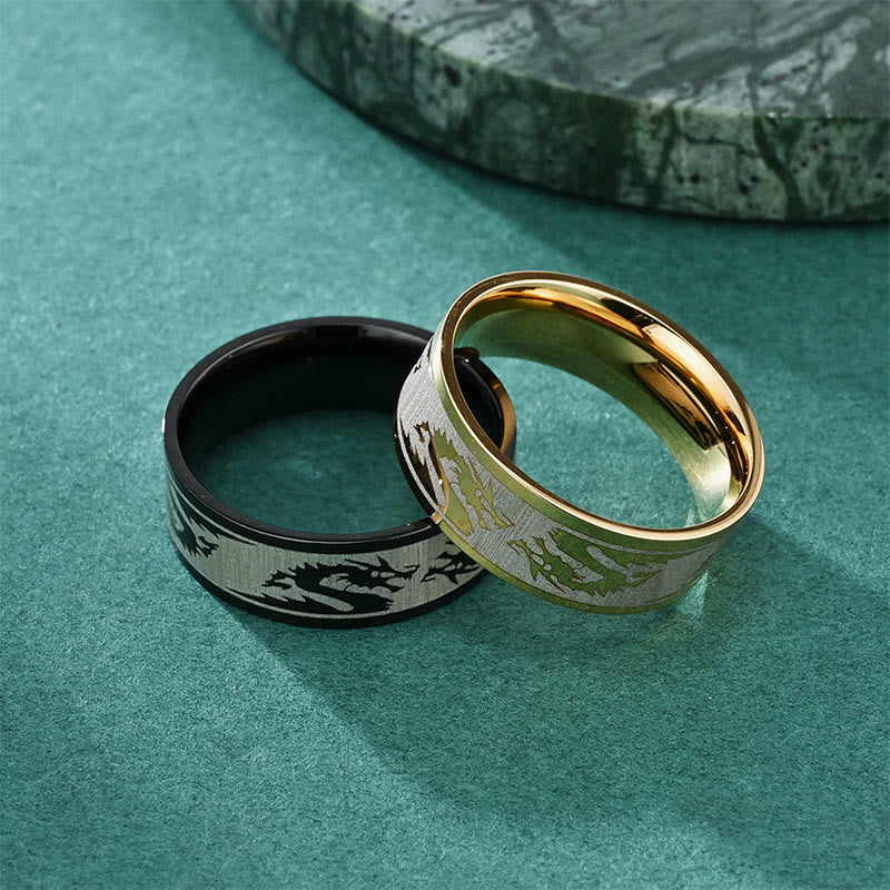 Buddha Stones Ring van titaniumstaal met gegraveerde draak als bescherming en extra stevigheid. - image 1