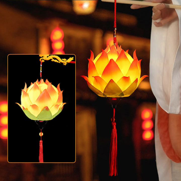 Buddha Stones DIY Lotusbloem Drakenlantaarn Kwastjes Lamp Decoratie - Lichtgele lotuslantaarn (zelfmontage) - image 18