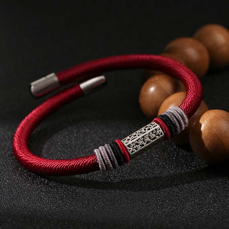 Buddha Stones 925 Sterling Zilveren Om Mani Padme Hum Vrede Rode Koord Armband - image 0