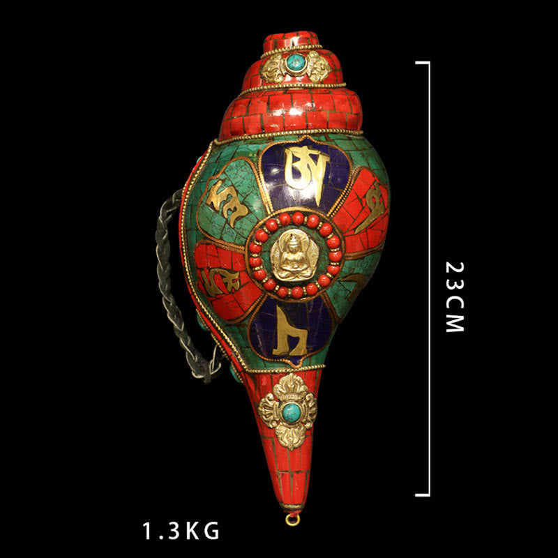 Tibetaanse handgemaakte Shankha Om Mani Padme Hum Boeddha Conch Shell Lucky Decoratie - image 15