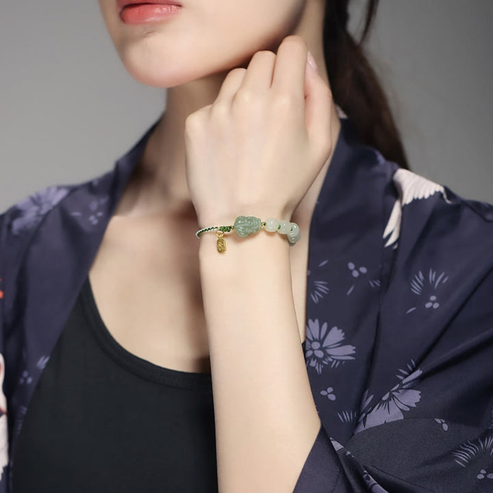 Buddha Stones Armband van natuurlijke Hetian-jade met PiXiu-gelukskarakter. - image 3