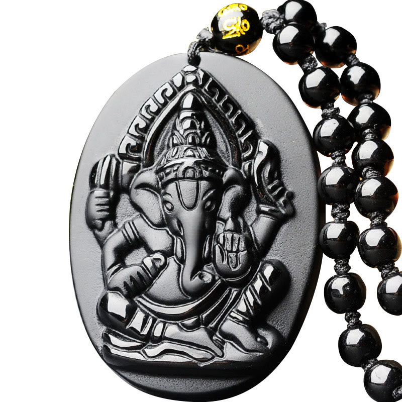Buddha Stones Tibetaanse obsidiaan Ganesh Ganpati olifant amulet Ketting voor rijkdom. - image 0