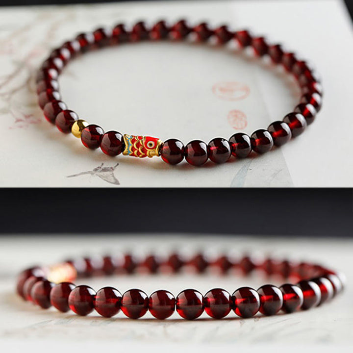 Buddha Stones 999 Gouden Koi Vis Armband met Natuurlijke Granaat - image 6