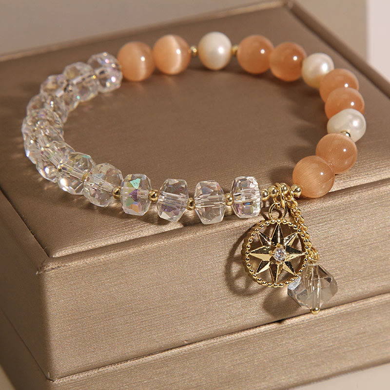 Buddha Stones Oranje kattenoog witte kristallen ster Armband - image 3