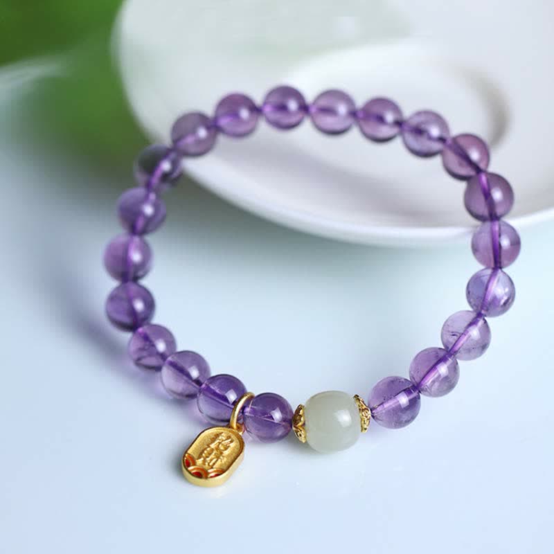 Buddha Stones Natuurlijke amethistkristal Hetian jade helende Armband - image 4