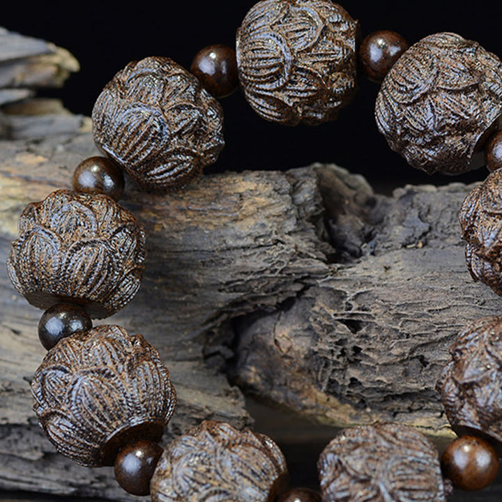Buddha Stones Armband van ebbenhout met achttien arhats, lotus en draak. - image 5