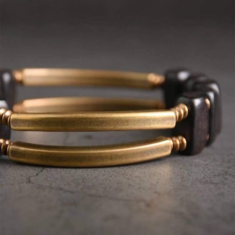 Buddha Stones Tibetaanse ebbenhouten Armband van messing en koper met dubbele laag. - image 6