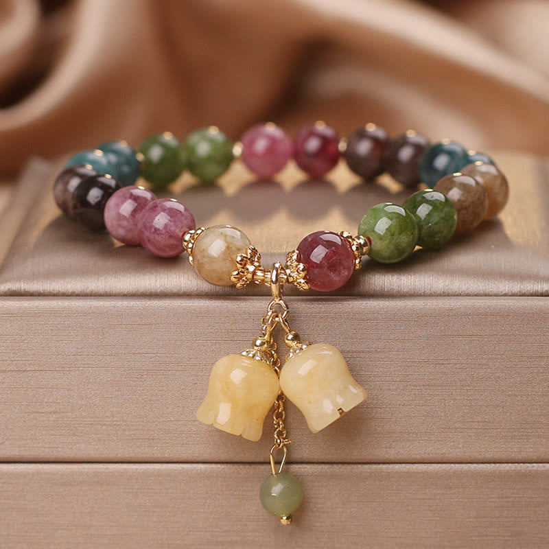 Buddha Stones Natuurlijke kleurrijke toermalijn bloemkralen Armband - image 1