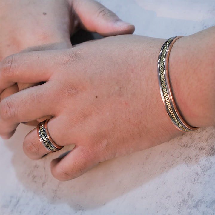 Buddha Stones Verstelbare Manchetarmband/ Bangle met Ring koperen balans - image 6