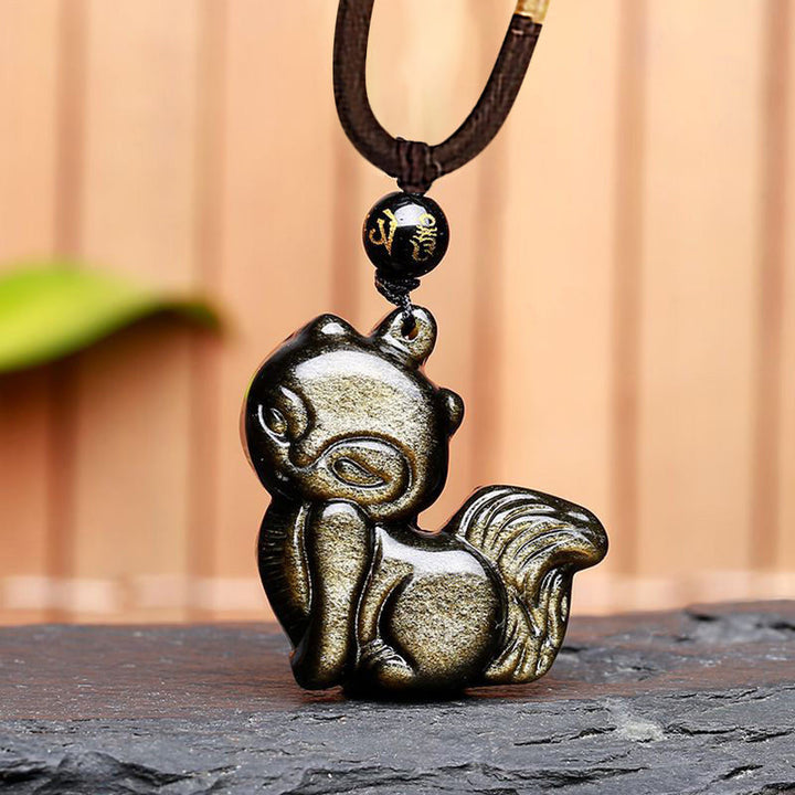 Buddha Stones Natuurlijke regenboogobsidiaan met gouden glans, obsidiaan hanger met Ketting - Goudglans Obsidiaan Vos - image 13