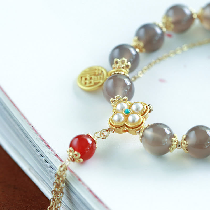 Buddha Stones Natuurlijke grijze agaat Fu karakter parel kwastje Armband - image 6